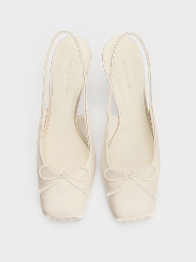 Satin Ruched Stiletto Slingback Pumps, Chalk, hi-res