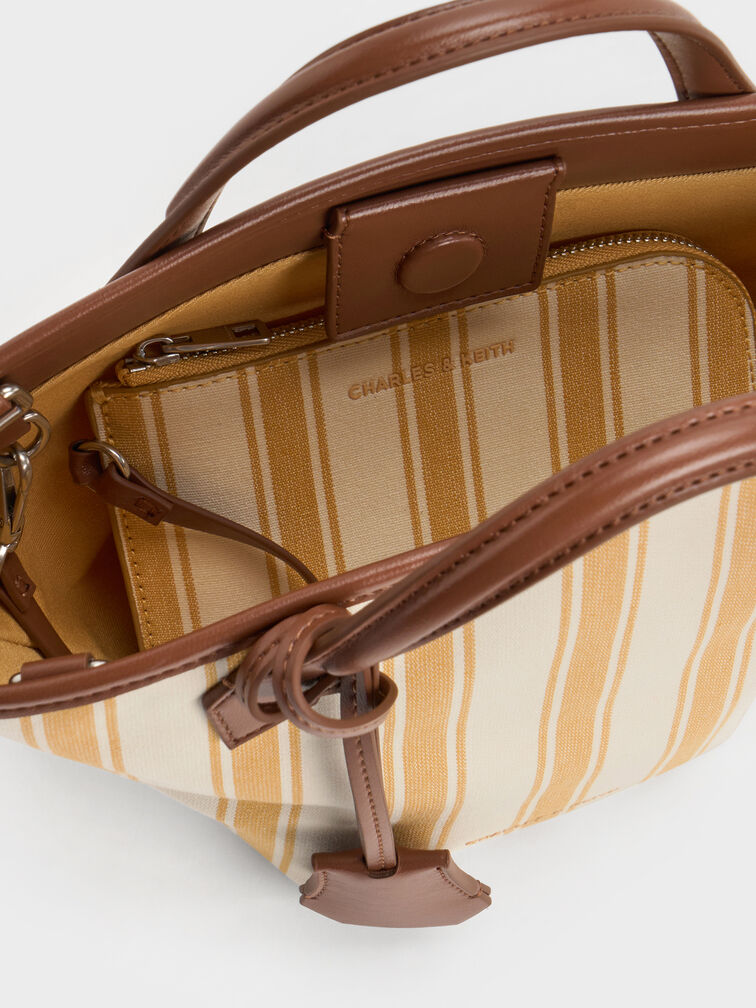 Mini Ivanna Canvas Striped Tote Bag, Butterscotch Yellow, hi-res