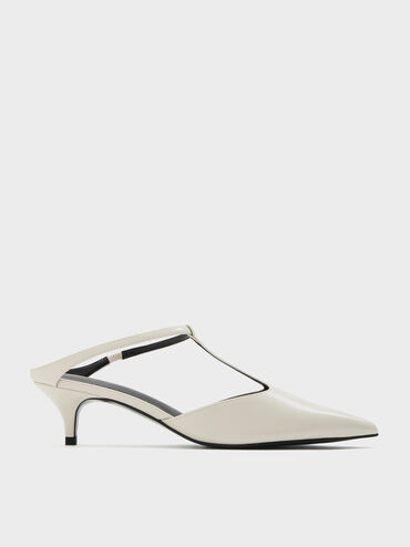Giày mules cao gót T-Bar Pointed-Toe, Phấn, hi-res