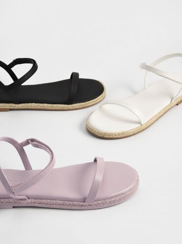 Ankle-Strap Flat Espadrille Sandals, White, hi-res