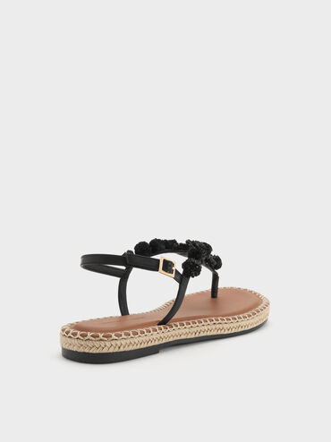Gi&agrave;y sandals đế bệt Flower, Đen, hi-res
