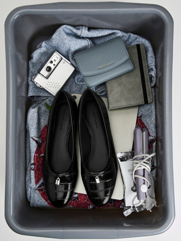 Griselda Eel-Effect Ballet Flats, Animal Print Black, hi-res