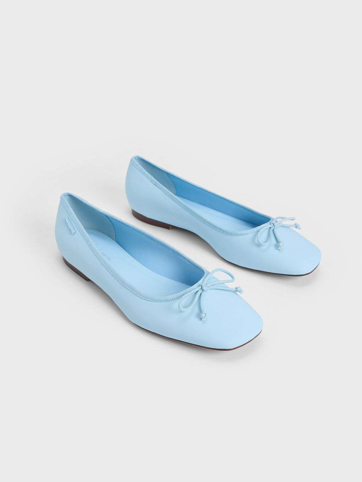 Rounded Square-Toe Bow Ballerinas, Light Blue, hi-res