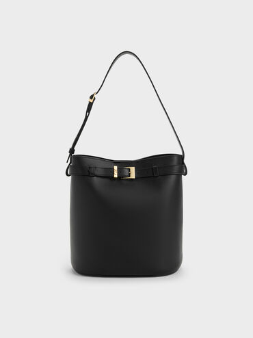 T&uacute;i đeo vai Jody Leather Belted, Đen, hi-res