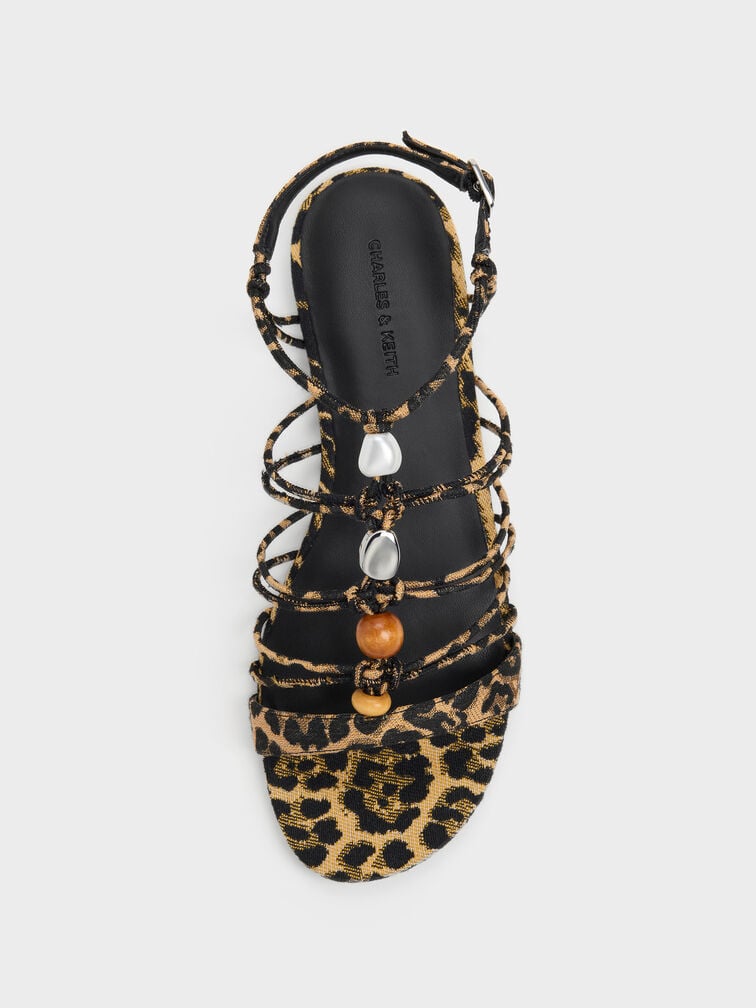 Georgie Leopard-Print Bead Strappy Sandals, Animal Print Natural, hi-res