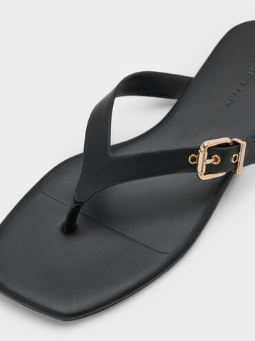 Buckled Thong Sandals, Black, hi-res
