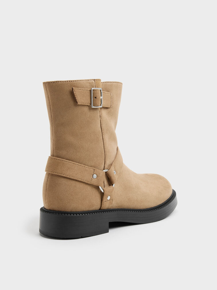 Girls' Faux Suede Buckled Ankle Boots, Sand, hi-res