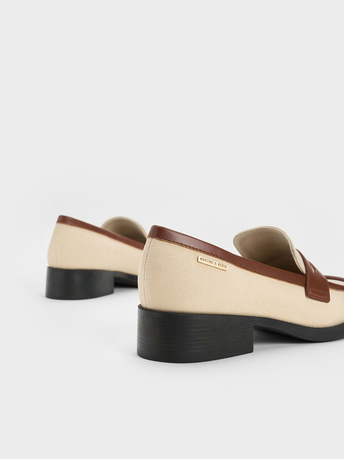 Giày loafers mũi vuông Canvas Cut-Out Penny, Be, hi-res