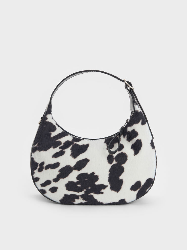 Vega Furry Cow-Print Hobo Bag, Multi, hi-res