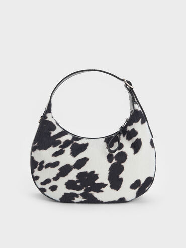 Vega Furry Cow-Print Hobo Bag, Multi, hi-res