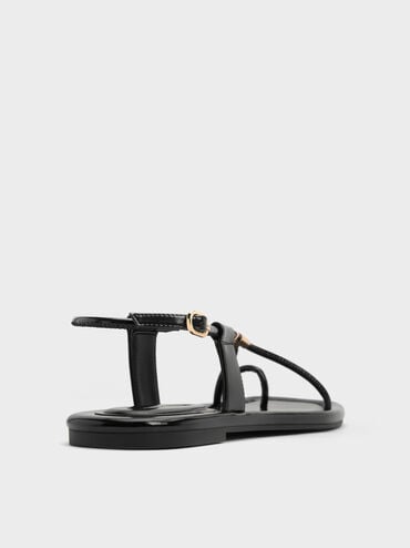 Metallic-Accent Toe-Ring Sandals, Black, hi-res