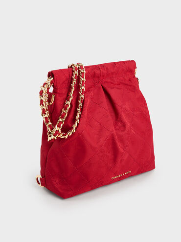 Duo Jacquard Chain-Handle Two-Way Backpack, Crimson Red, hi-res