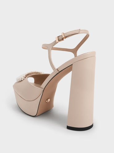 Giày sandals cao gót Bead-Embellished Leather Platform, Be, hi-res