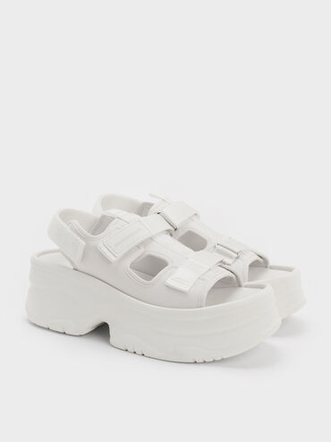 Elastane Flatform Sports Sandals, White, hi-res