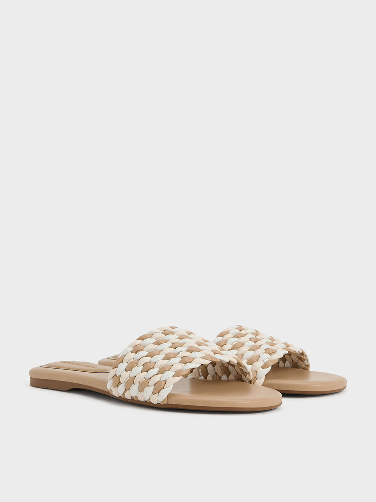 Woven Open-Toe Slides, Multi, hi-res