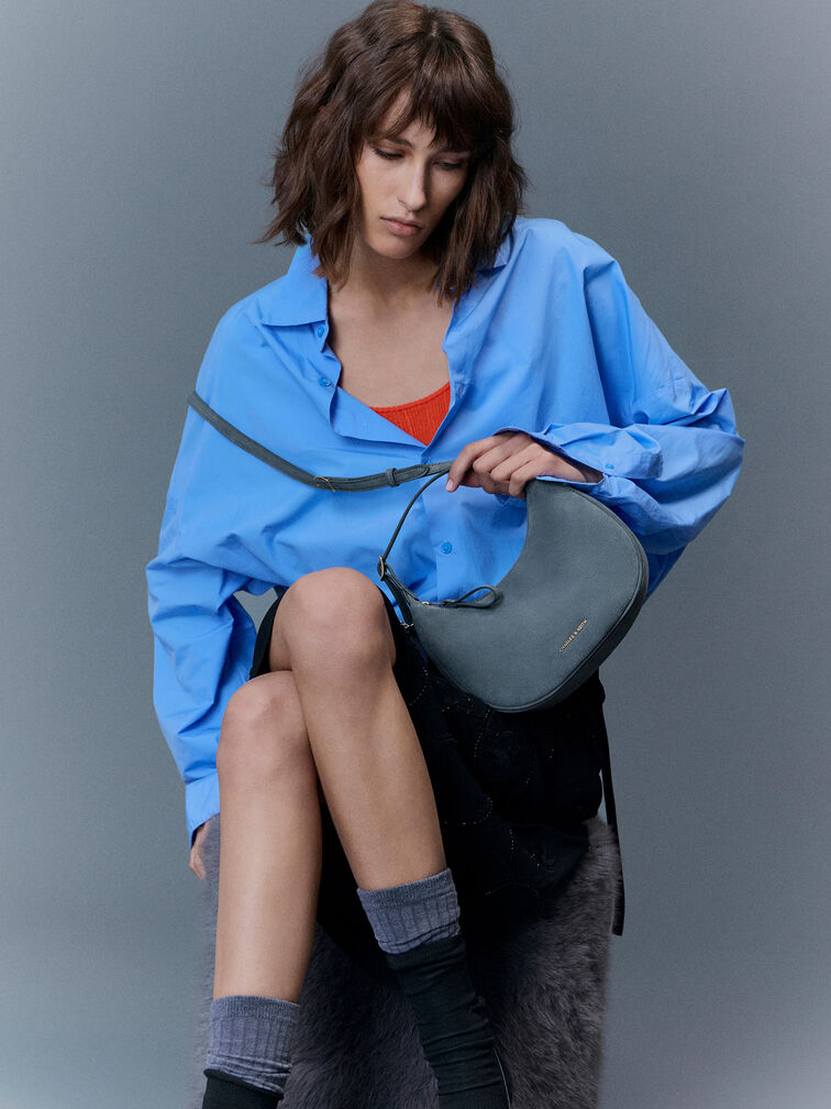 Vega Faux Suede Hobo Bag, Smoky Blue, hi-res
