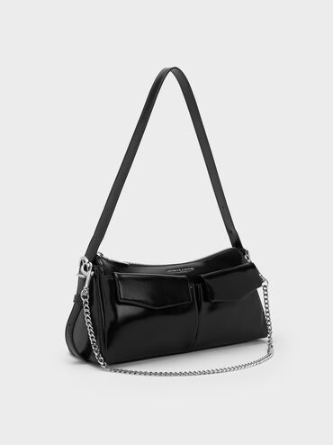 T&uacute;i đeo vai Rachel Elongated Front-Pocket Chain-Handle, Noir, hi-res