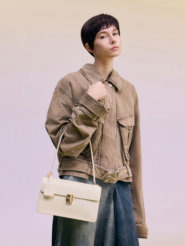 T&uacute;i đeo vai phom chữ nhật Acelynn, Kem, hi-res