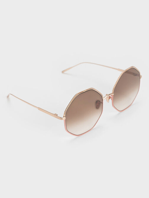 Hexagonal Wire-Frame Sunglasses, Pink, hi-res