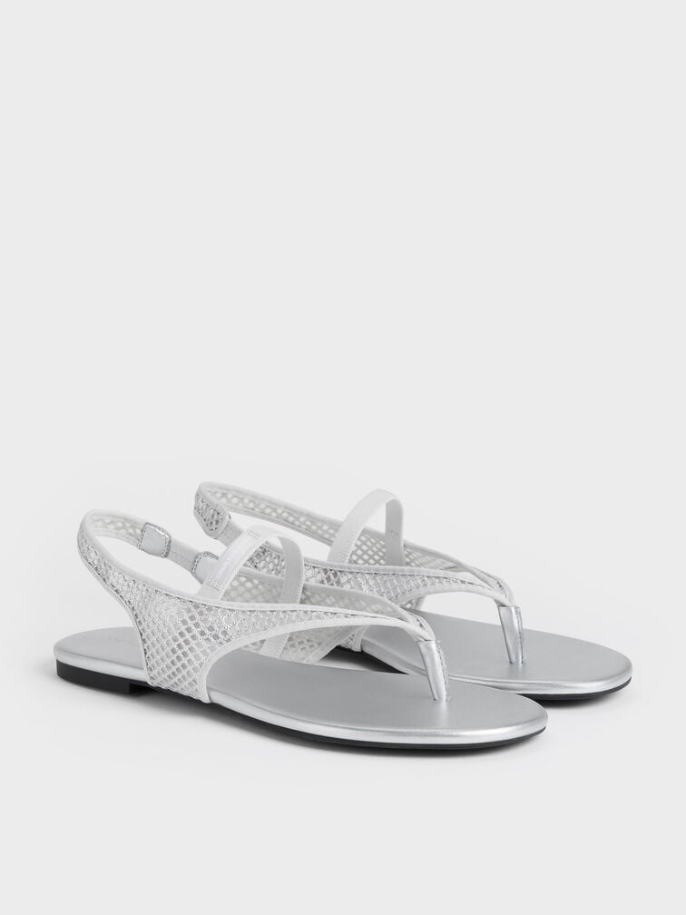 Ellory Mesh Thong Slingback Sandals, Silver, hi-res