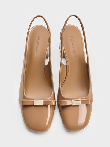 Dorian Patent Bow Block-Heel Slingback Pumps, Caramel, hi-res