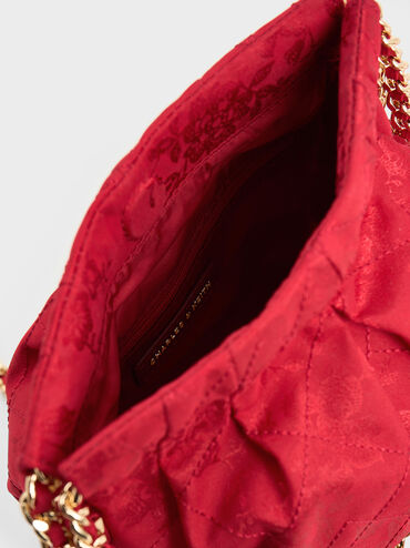 Duo Jacquard Chain-Handle Two-Way Backpack, Crimson Red, hi-res