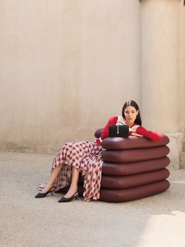 Gi&agrave;y sandals cao g&oacute;t Satin Pointed-Toe, Đen họa tiết, hi-res