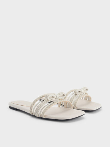 Kaleen Woven-Bow Slide Sandals, Chalk, hi-res