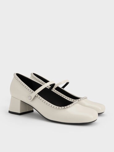 Braided-Chain Block-Heel Mary Jane Pumps, Chalk, hi-res