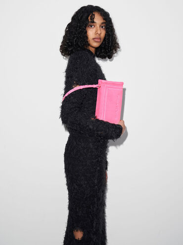 Túi đeo vai phom chữ nhật Loey Textured, Hồng, hi-res