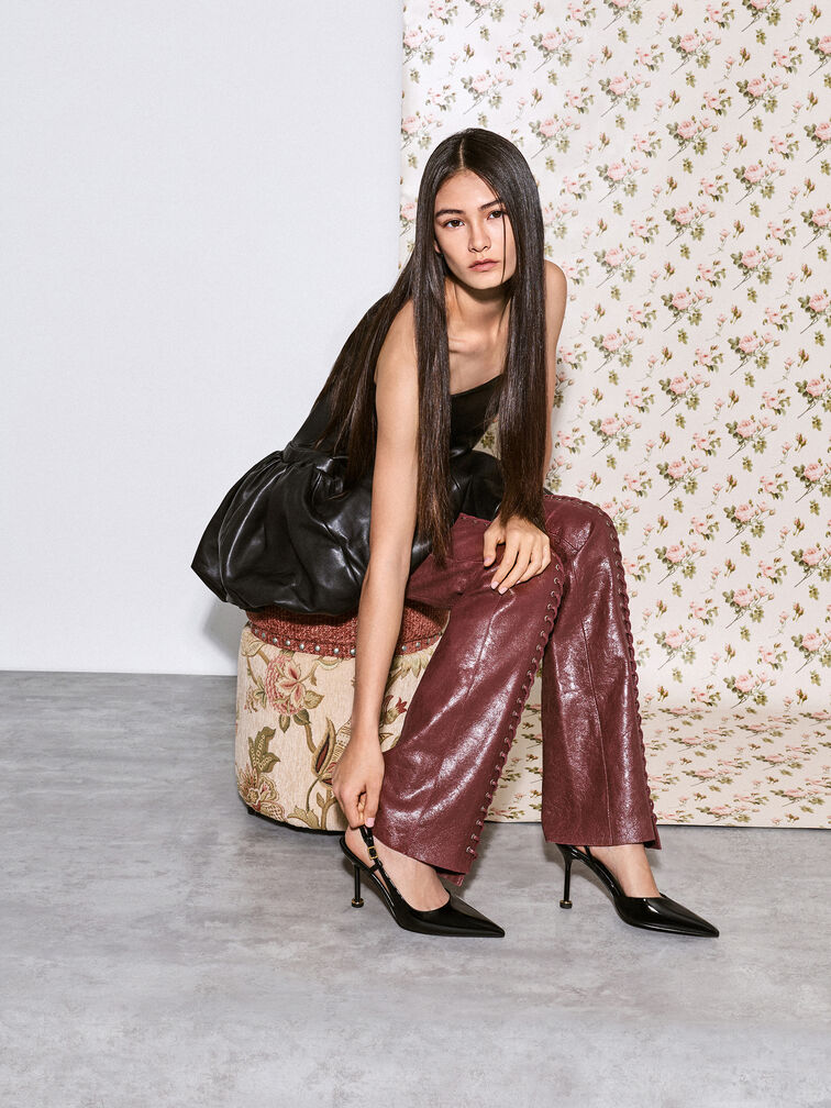 Gi&agrave;y sandals cao g&oacute;t Wynn Patent Pointed-Toe, Đen b&oacute;ng, hi-res