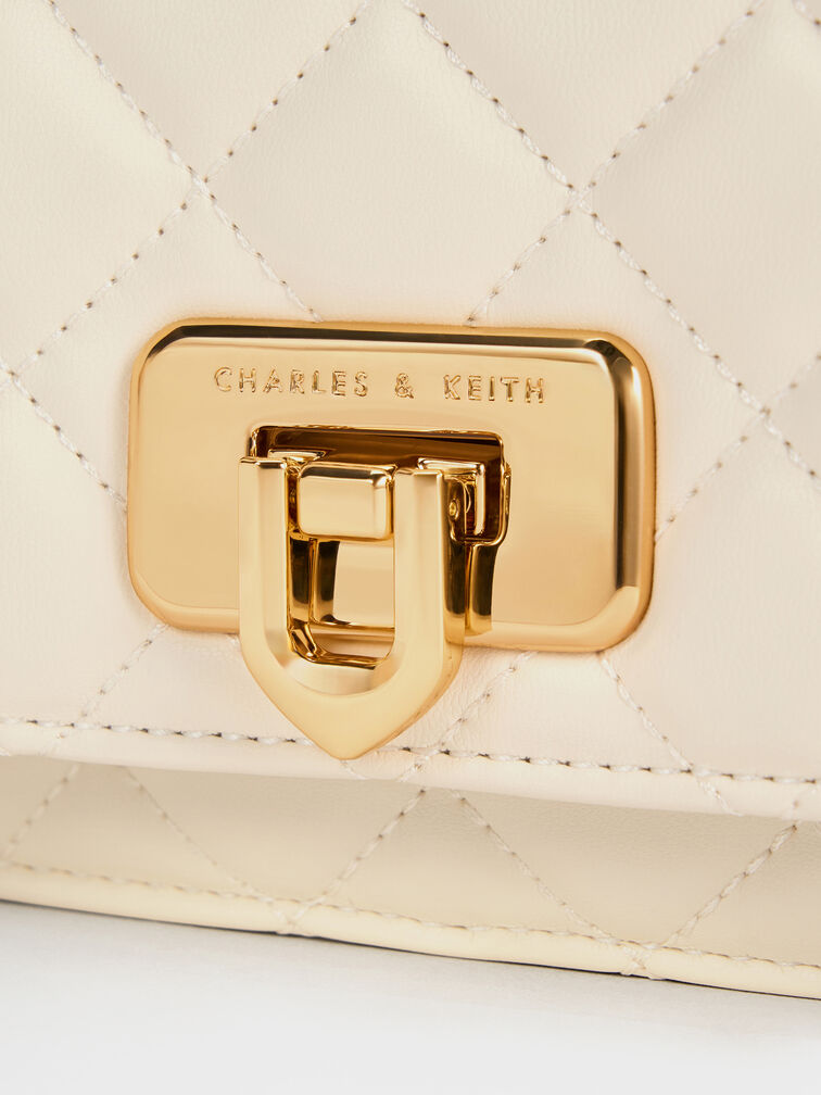 Clutch phom chữ nhật Cressida Quilted, Kem, hi-res