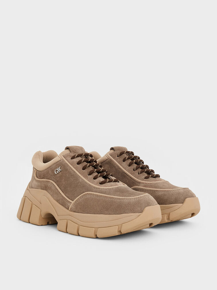 Yunna Suede Chunky Sneakers, Taupe, hi-res