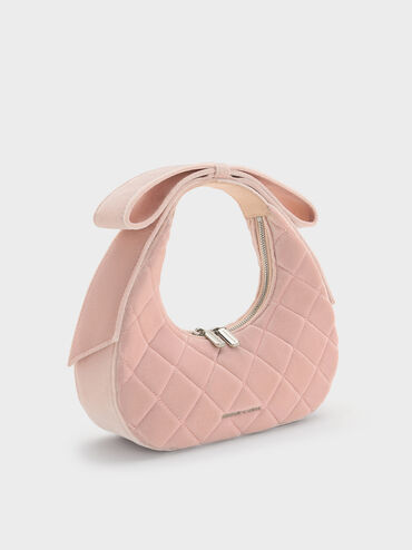Janie Velvet Quilted Bow-Handle Bag, Pink, hi-res