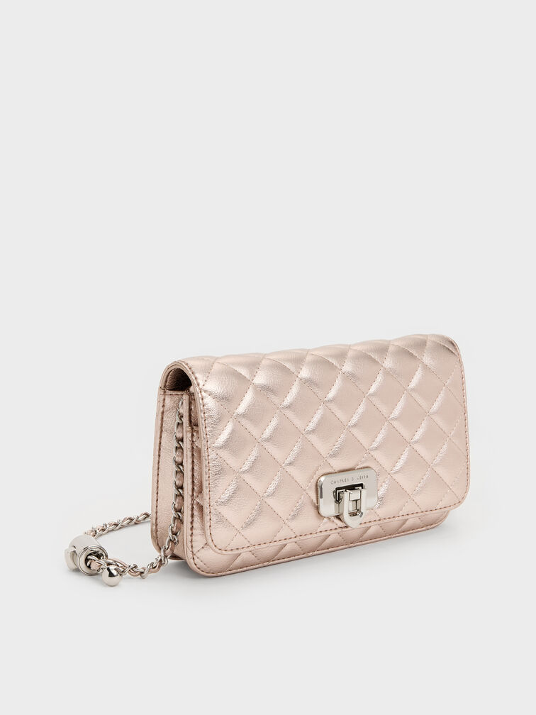Cressida Metallic Quilted Clutch, Rose Gold, hi-res