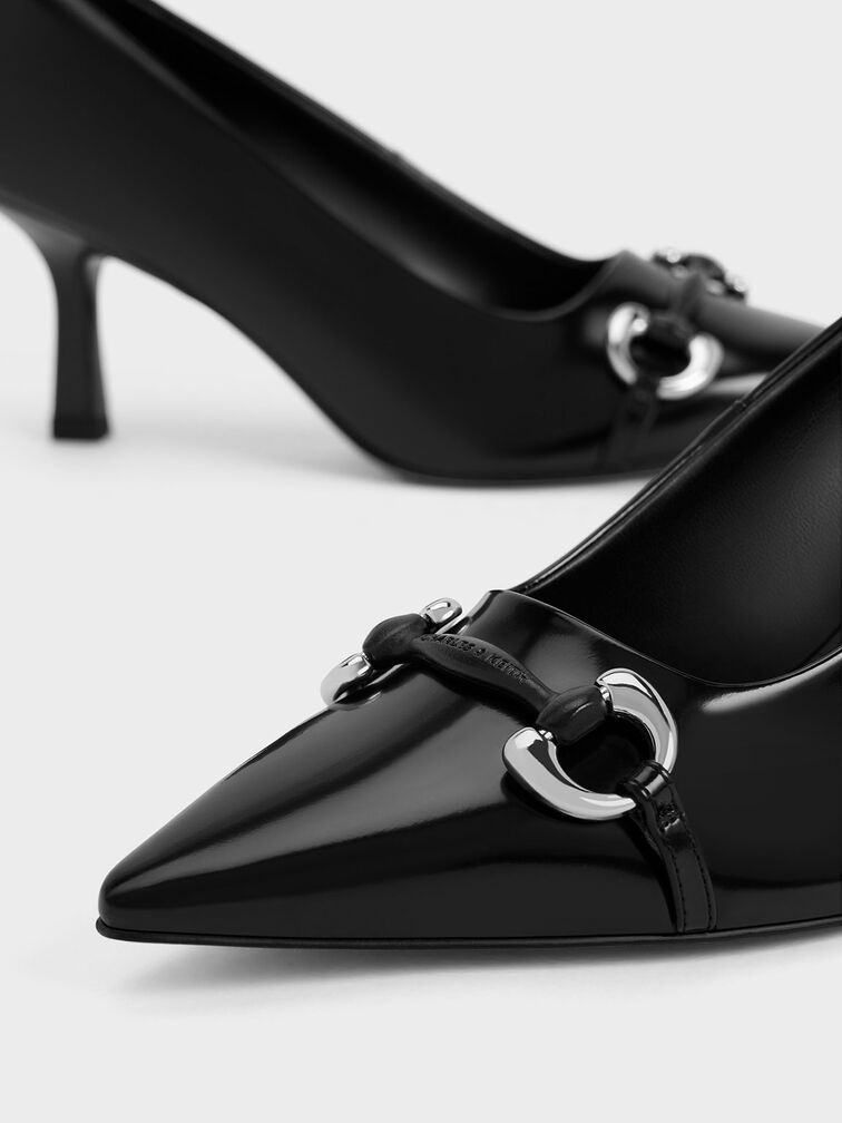 Gi&agrave;y cao g&oacute;t mũi nhọn Metallic Accent Pointed-Toe, Đen b&oacute;ng nh&aacute;m, hi-res