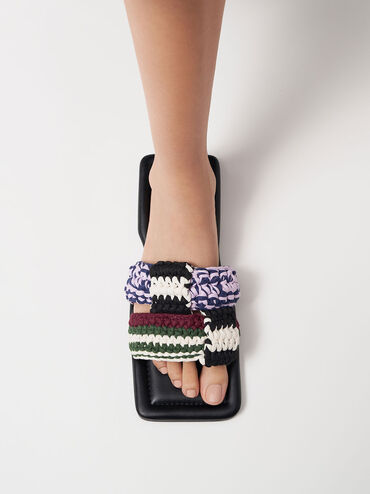 Knitted Interwoven Strap Slides, Multi, hi-res