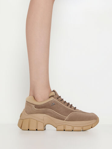 Yunna Suede Chunky Sneakers, Taupe, hi-res