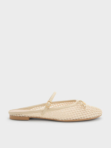 Gi&agrave;y mules đế thấp Raffia, Be, hi-res