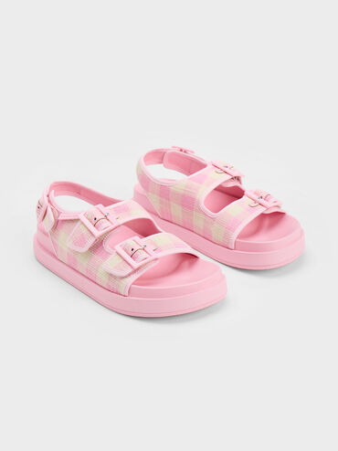 Della Gingham Buckled Flatform Sandals, Light Pink, hi-res