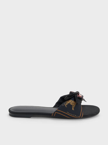 D&eacute;p quai ngang Satin Printed Bow, Đen họa tiết, hi-res