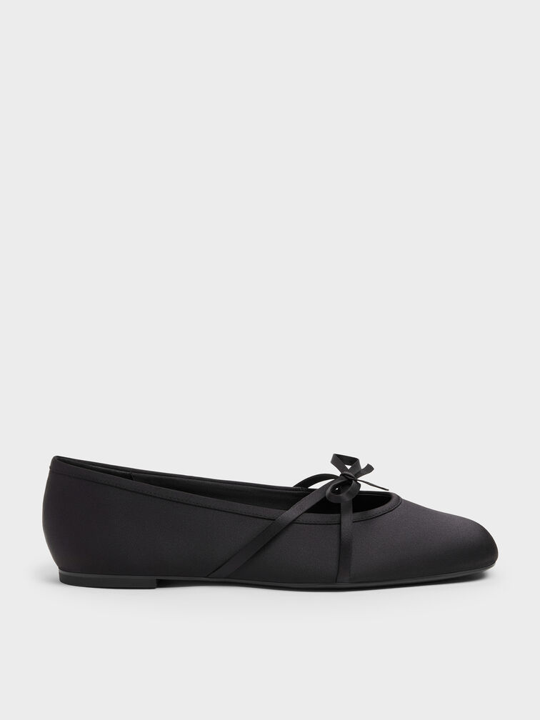 Gi&agrave;y b&uacute;p b&ecirc; mũi vu&ocirc;ng Satin Bow, Đen họa tiết, hi-res