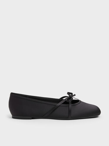 Gi&agrave;y b&uacute;p b&ecirc; mũi vu&ocirc;ng Satin Bow, Đen họa tiết, hi-res