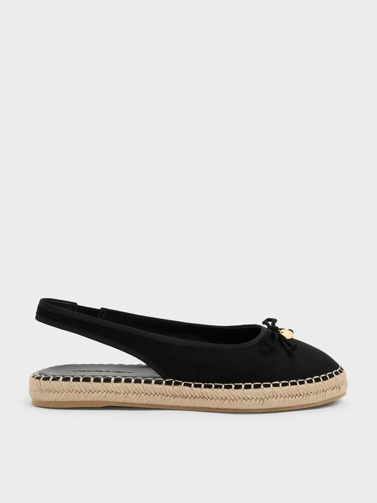 Faux Suede Bow Slingback Espadrilles, Black Textured, hi-res