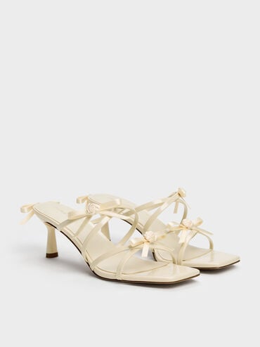 Kelis Rose-Bow Strappy Heeled Mules, Beige, hi-res