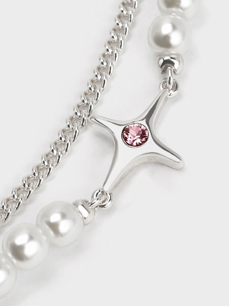 V&ograve;ng tay chuỗi x&iacute;ch đ&ocirc;i Star & Pearls, Bạc, hi-res