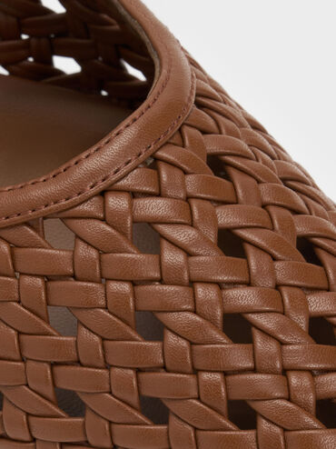 Woven Pointed Stiletto Pumps, Brown, hi-res