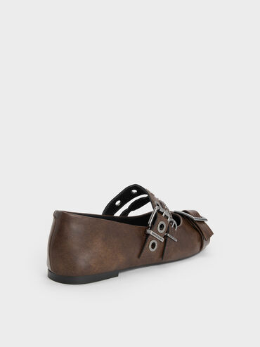 Aether Grommet Studded Mary Jane Flats, Dark Brown, hi-res