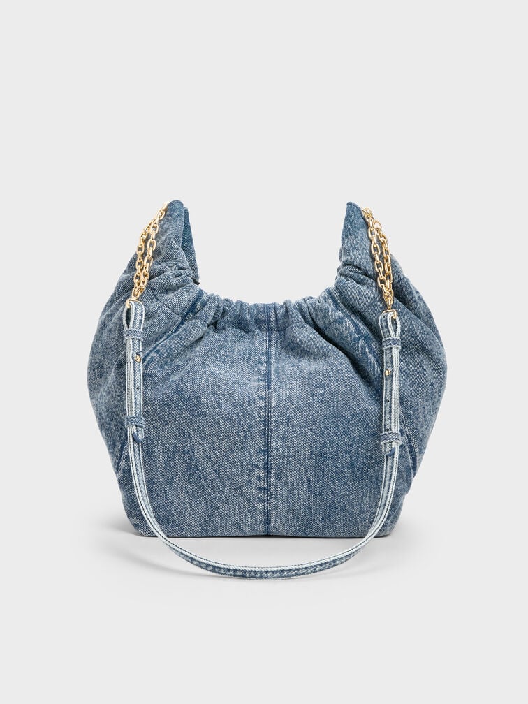 T&uacute;i đeo vai Ciara Denim Ruched, Xanh denim, hi-res