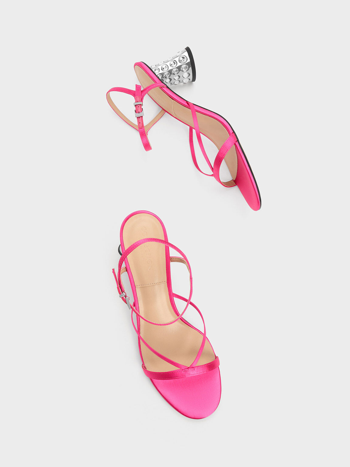 Giày sandals cao gót Gem-Embellished Strappy, Hồng, hi-res